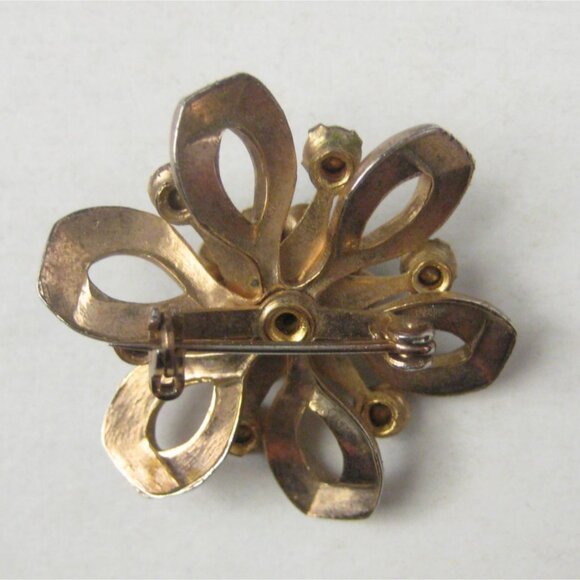 MCM Brooch Pin Goldtone Vintage 1960 Starburst Sunburst MOD Rhinestone Flower - Picture 4 of 5